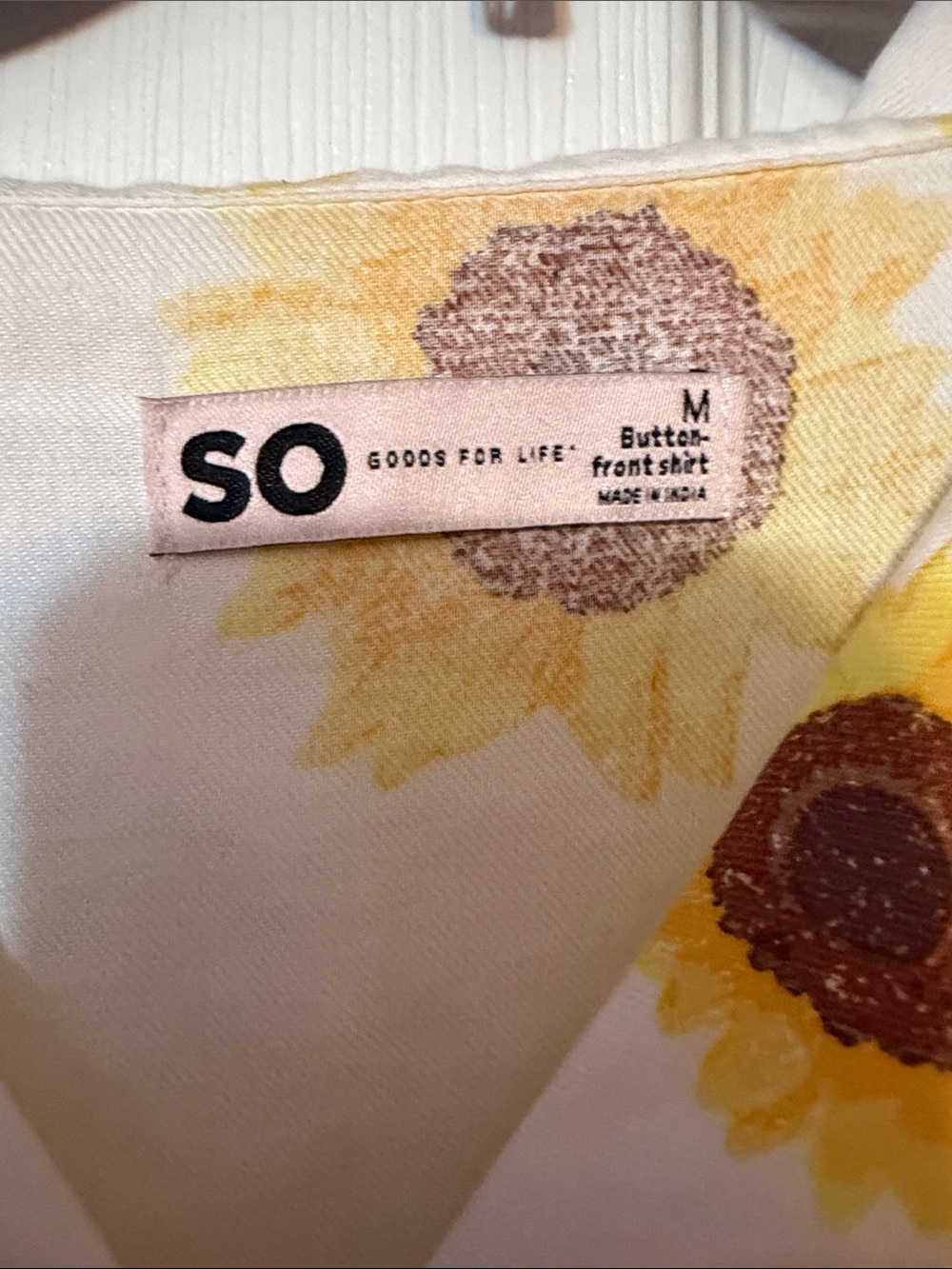 SO White Short Sleeve Button-Up Top with Yellow Sunflower Print - Picture 2 of 2
